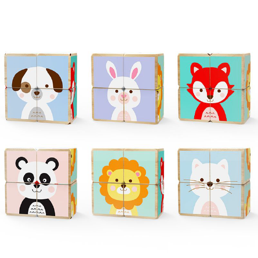 Puzzle de blocs d'animaux en bois 6 faces