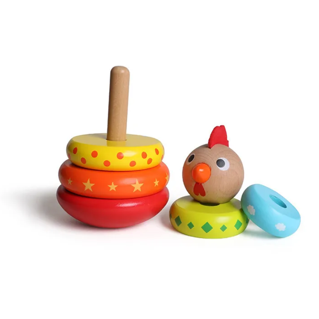 Anneaux à empiler poule en bois - enfant +12 mois