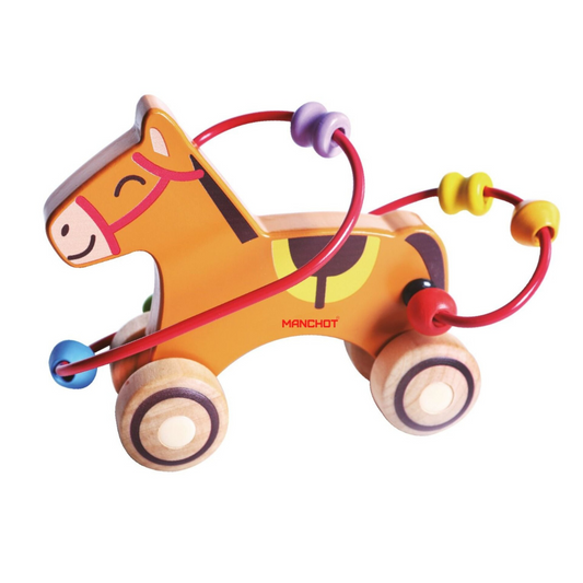 Chariot à billes de cheval 3D en bois - Jouet éducatif Montessori