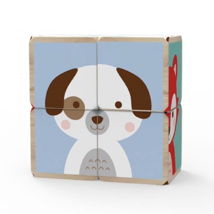 6 Sided Wooden Animal Block Puzzle