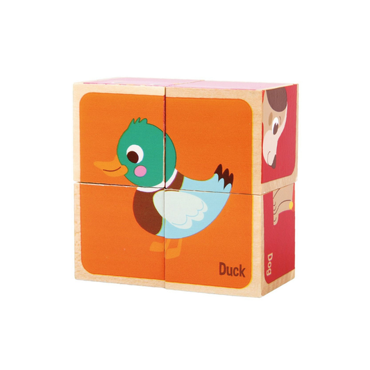 Cube puzzle 6 animaux de ferme, ensemble de 4 pièces