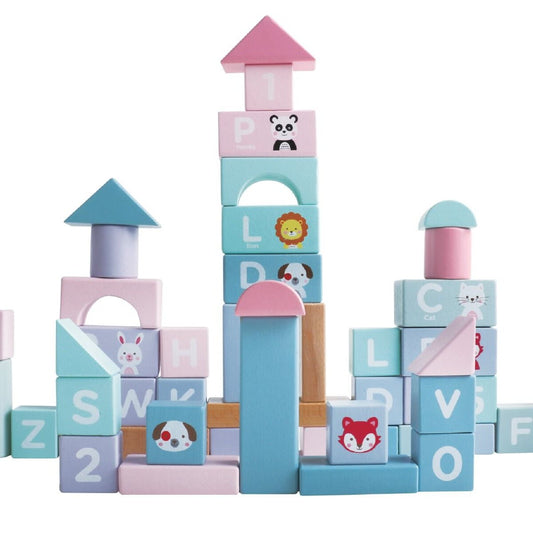 Bloc de construction château en bois 50 Pcs - jeu éducatif